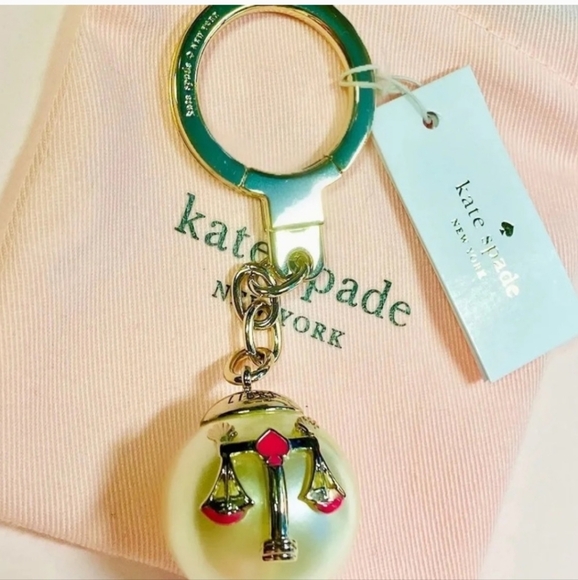 New Kate Spade Gold and Pink Libra Zodiac Keychain - Picture 2 of 10